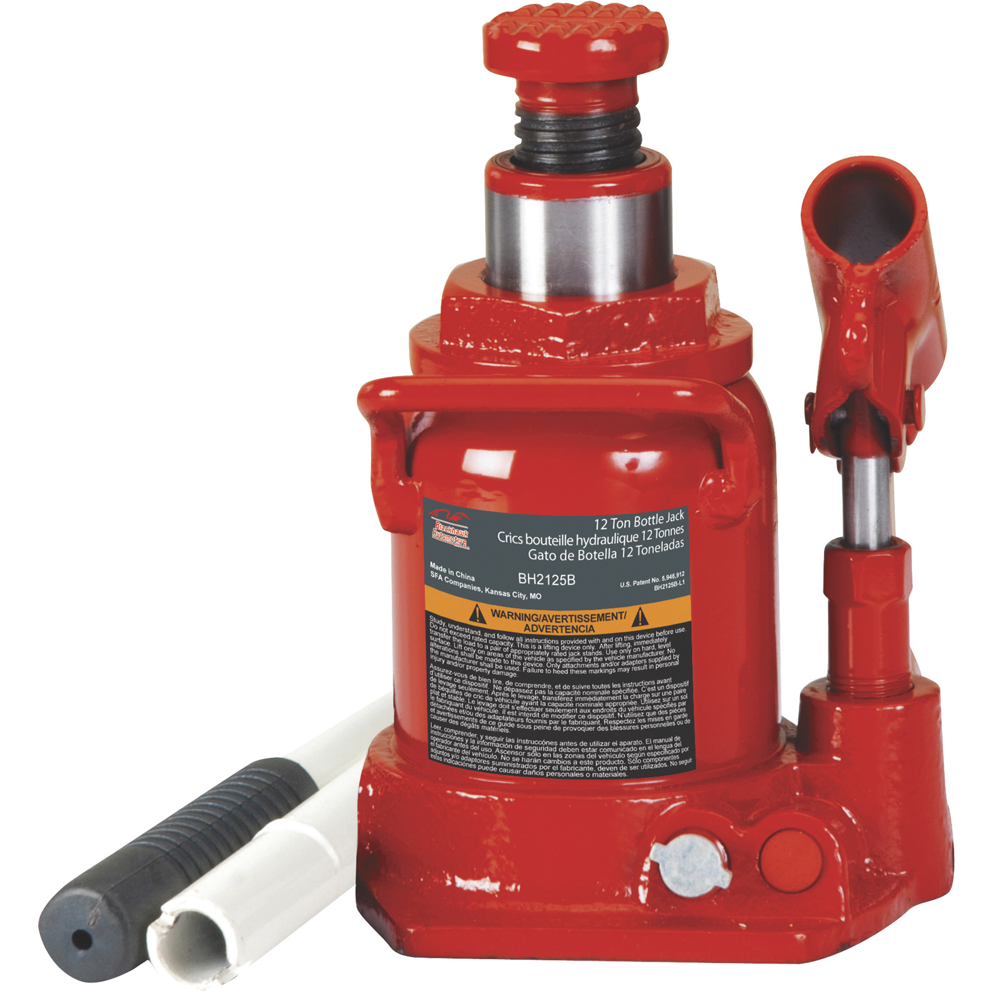 Blackhawk 12-Ton Hydraulic Shorty Bottle Jack, Model# BH2125B